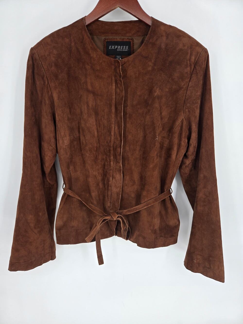 Express Vintage Brown Suede Jacket 100% Genuine Leather Women's 14 New NWT